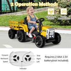 12V Kids Ride on Tractor with Trailer Music and LED Lights