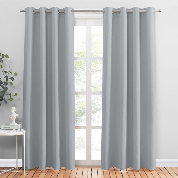 PONY DANCE Grey Blackout Thermal Insulated Curtains for Bedroom, 46 X 54 Inch Short Eyelet Curtains & Drapes, Soft Black Out 2 Panels for Window Living Room/Kitchen