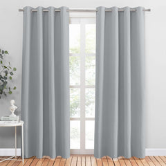 PONY DANCE Grey Blackout Thermal Insulated Curtains for Bedroom, 46 X 54 Inch Short Eyelet Curtains & Drapes, Soft Black Out 2 Panels for Window Living Room/Kitchen