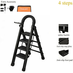 2/3/4/5-Step Ladder, Lightweight Folding Step Stool With Extra-Wide Anti-Slip Steps, 149.69 KG Capacity, Compact Space-Saving Design For Home, Kitchen.