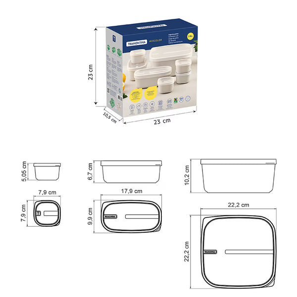 Tramontina Food Storage Set, 7 Piece - Cream