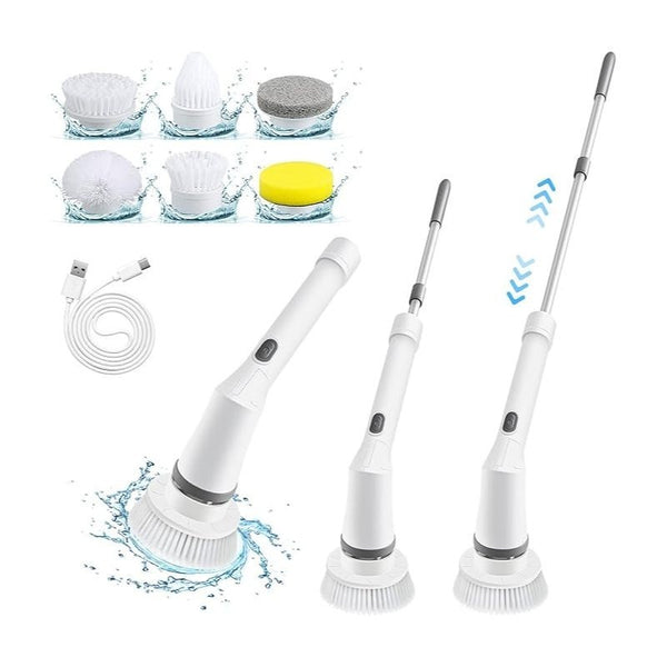 Electric Cleaning Brush, Cordless Spin Scrubber With 6 Interchangeable Brush Heads, Adjustable Telescopic Rods 35-116 Cm, 2 Rotation Speeds, For Bathroom, Kitchen, Tiles, Floor