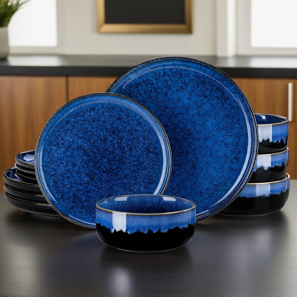 12pcs Reactive Glaze Dinnerware Set With Dinner Plate, Dessert Plate, And Cereal Bowl, Service For 4