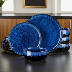 12pcs Reactive Glaze Dinnerware Set With Dinner Plate, Dessert Plate, And Cereal Bowl, Service For 4