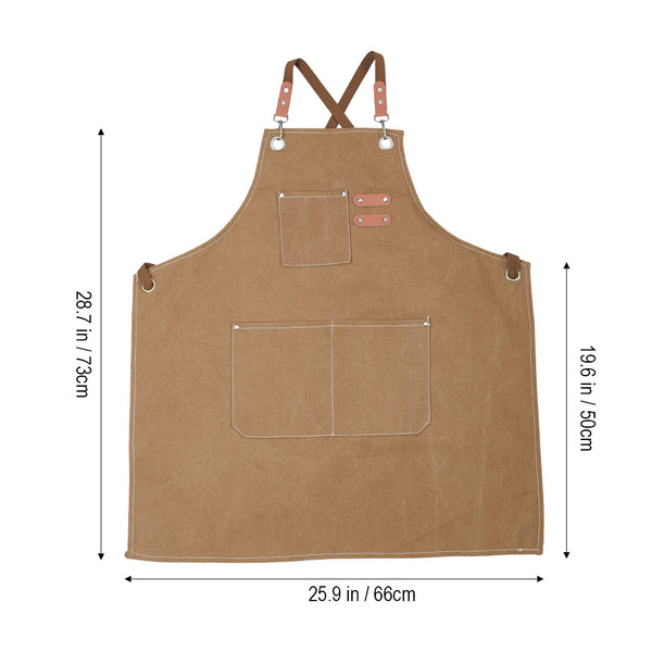 1pc Unisex Canvas-Polyester Blend Apron Durable Sturdy Construction, Adjustable Back Strap, Multiple Pockets for Enhanced Functionality | Khaki & Black Culinary Attire | Ideal for Kitchen Cooking/Baking/Grilling, Artist Painting, Coffee Bar, Servers; Perf
