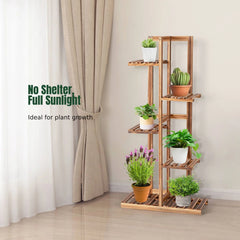 5-Tier Wood 6 Pots Plant Stand Free-Standing Display Shelf