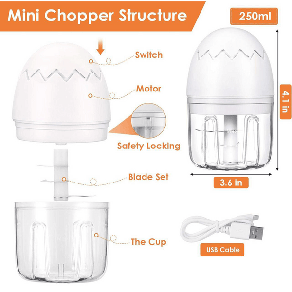 Mini Electric Food Chopper 250ML – Portable Garlic Chopper, Onion Cutter and Small Food Processor for Home or Travel