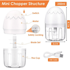 Mini Electric Food Chopper 250ML – Portable Garlic Chopper, Onion Cutter and Small Food Processor for Home or Travel