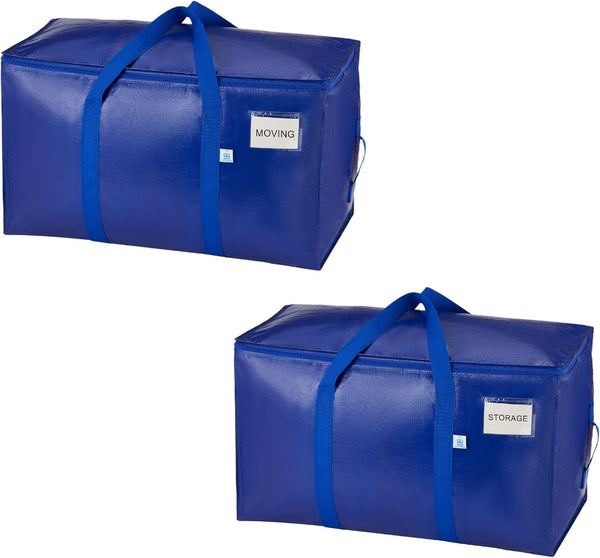 VENO 8 Pack Extra Large Moving Storage Bags with Zips, Heavy-Duty Organizer Tote, Moving Box Alternative, Packing Supply, Clothes Storage Bin, Tag Pocket for Label, Water-Resistant (Clear, 8 Pack)
