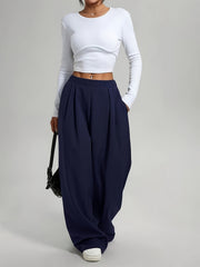 2pcs Women'S Wide-Leg Pants - High-Waisted, Elastic Waistband, Solid Color (Pink & Navy Blue), Loose Fit, Comfortable for Spring/Summer/Fall, Casual & Elegant Style, Allseason Pants | Highwaisted Pants | Elastic Waistband Pants