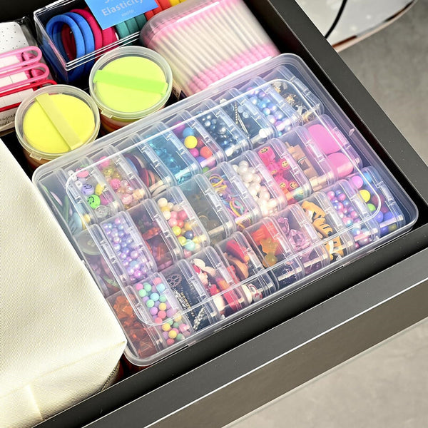 30 Compartment Clear Plastic Jewelry Organizer Case, Transparent Earring Storage Box with Removable Dividers, Compact Design for Travel and Vanity Display