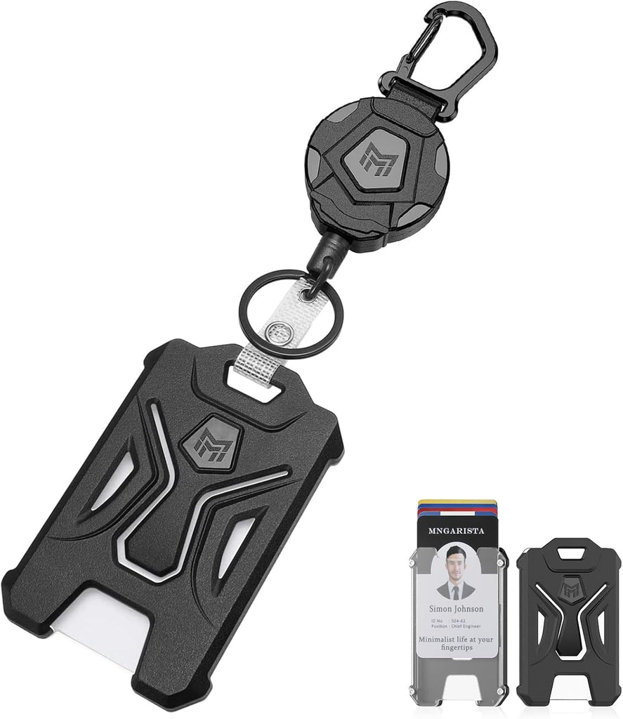 MNGARISTA Retractable Badge Holder, Heavy Duty Carabiner Keychain, Tactical ID Card Holder with 31.5