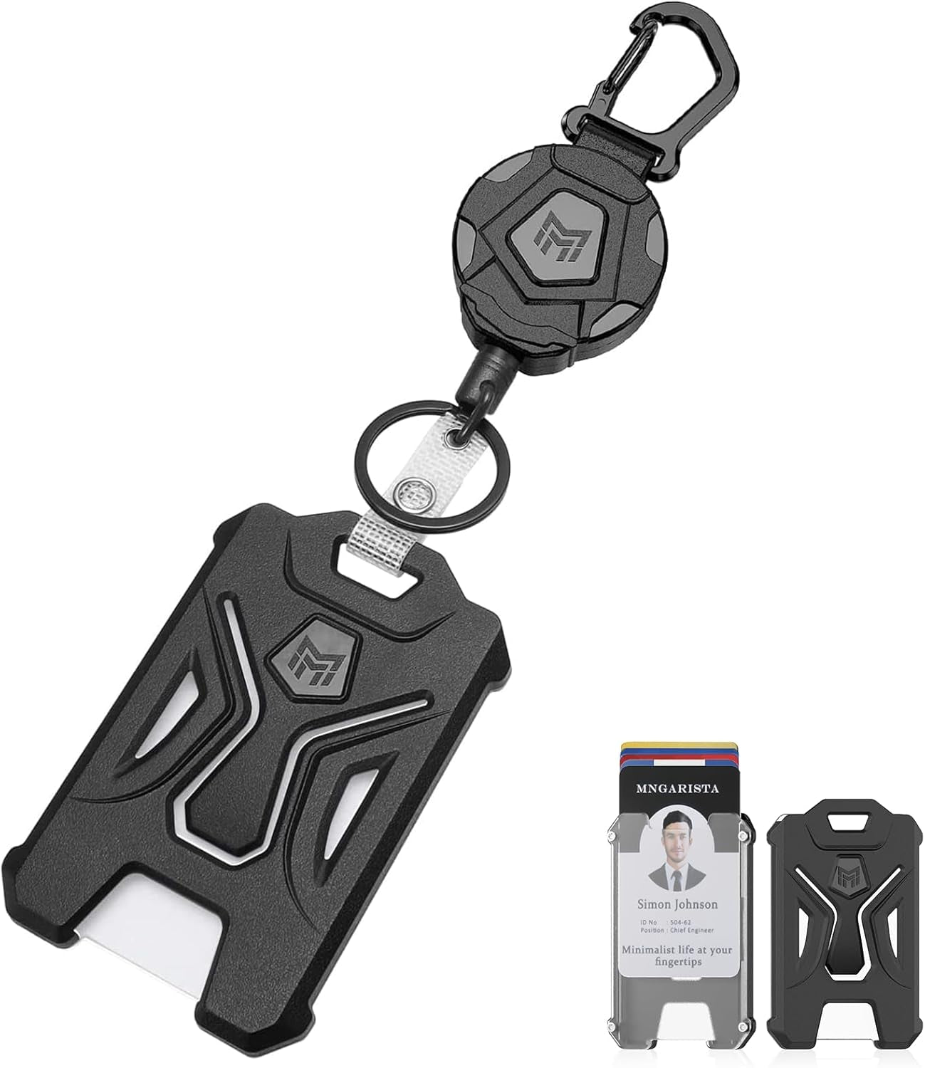 MNGARISTA Retractable Badge Holder, Heavy Duty Carabiner Keychain, Tactical ID Card Holder with 31.5