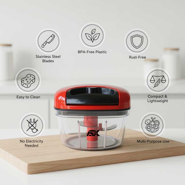 AEX Manual Food Chopper Hand Pull String Vegetable Chopper for Onion Garlic Herbs Nuts Compact Kitchen Food Processor Easy Clean Multifunction Chopper Persian Red