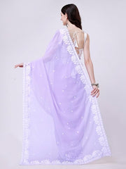 Estationeryhouse Women's Georgette Embroidery Border Work Designer Saree with Blouse Piece