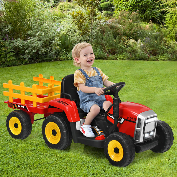 12V Kids Ride on Tractor with Trailer Music and LED Lights