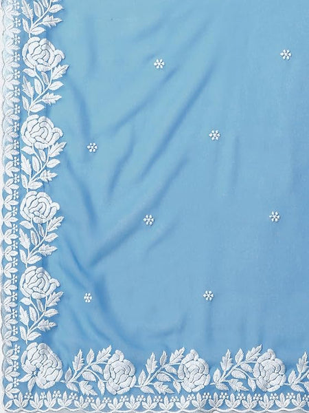 Estationeryhouse Women's Georgette Embroidery Border Work Designer Saree with Blouse Piece
