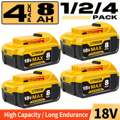 1/2/4pcs 18V 8.0Ah Battery Replacement for Dewalt Power Tool for Dewalt Battery 18V DCB180 DCB181 DCB182 DCB184 DCB200 DCB201 DCB204 And Cordless Power Tools with LED Indicator