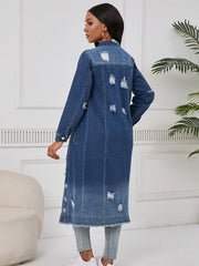 New Style Ripped Denim Jacket with Genuine Pockets - Long Women's Denim Jacket