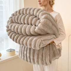 Premium Polyester Ribbed Throw Blanket Ultra Soft Faux Rabbit Fur Warm Lightweight Blanket for Home Office Camping All Seasons UK Brand Fast Delivery