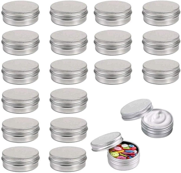 20Pcs 15 Ml Aluminium Tin Jars Empty Cosmetic Jars Sample Containers Pots Lip Balm Containers Small Tin Cans with Lids Travel Pots for Toiletries Travel Makeup Creams Powder Mineral DIY Candles
