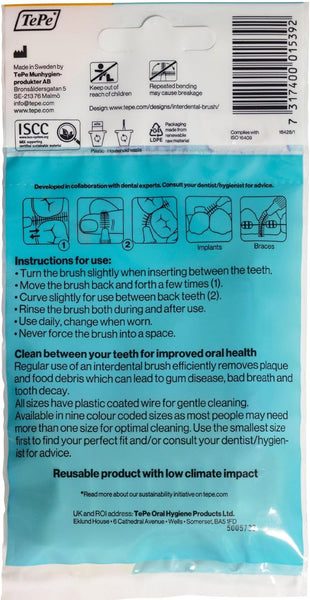 Tepe Interdental Brush, Original, Yellow, 0.7Mm/Iso 4, 8Pcs, Efficient Cleaning between Teeth, Plaque Remover and Dental Flosser for Small Gaps