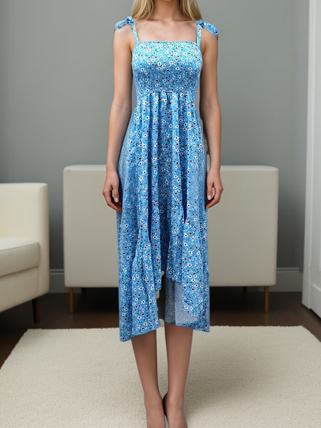 Women's suspender patchwork printed irregular strapless dress