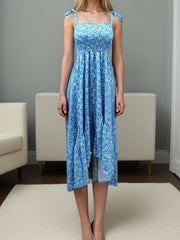 Women's suspender patchwork printed irregular strapless dress