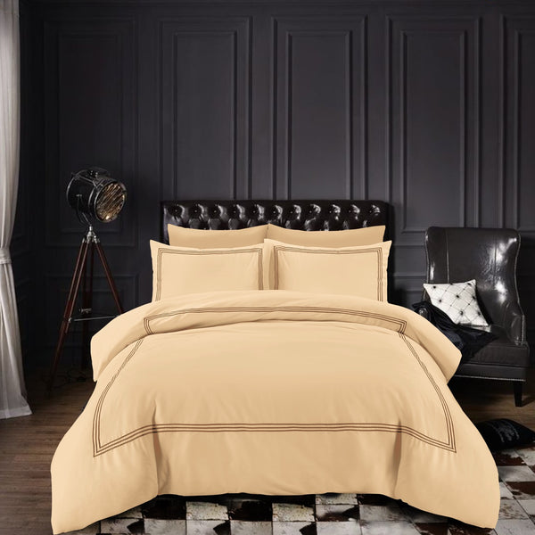 Embroided Baratta Stitch Duvet Cover Set with Matching Pillowcases - Ultra-soft Brushed Microfibre – Chic & Modern Design – Easy Care & Machine Washable