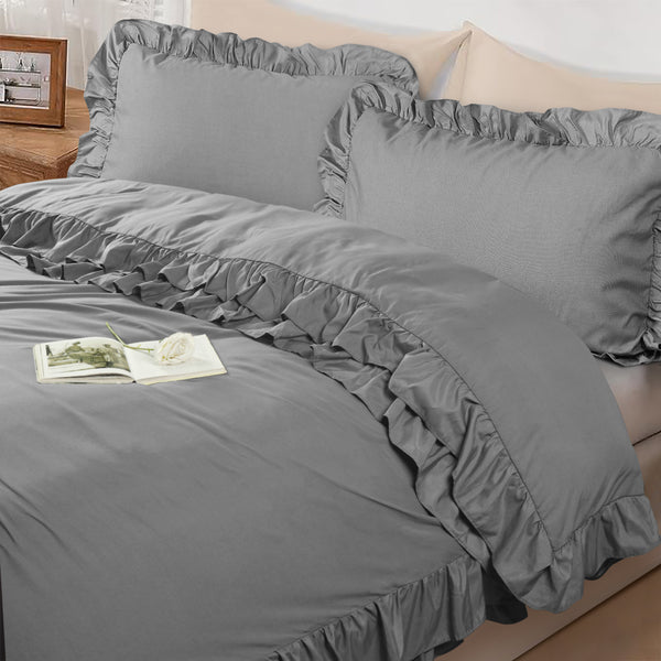 3-Piece Ruffle Frilled Duvet Cover Set – Soft, Comfortable Bedding with Pillowcases, Button Closure, Elegant Layered Design