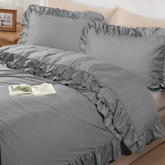 3-Piece Ruffle Frilled Duvet Cover Set – Soft, Comfortable Bedding with Pillowcases, Button Closure, Elegant Layered Design
