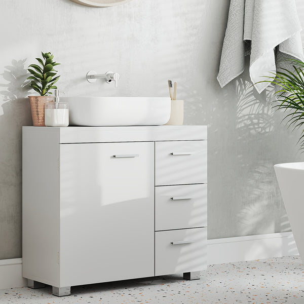 Under Sink Bathroom Cabinet, Storage Cabinet, with 3 Drawers, for Washbasins with Pedestal, 30 X 70 X 64cm, Cloud White