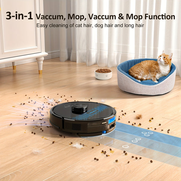 Lubluelu 2025 Latest SL60 Ultra 4500Pa Robot Vacuum And Mop Combination, Automated Vacuum, Self-Recharging, Anti-Siphon, 55Db Quiet Operation, Ultra-Slim Design, 5 Mapping Options, 24 Restricted Areas for Pet Hair on Carpets And Hard Floors