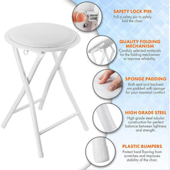 Standard Folding Stool – Durable & Compact Seating Solution Foldable Lightweight Portable - Available in Black or White