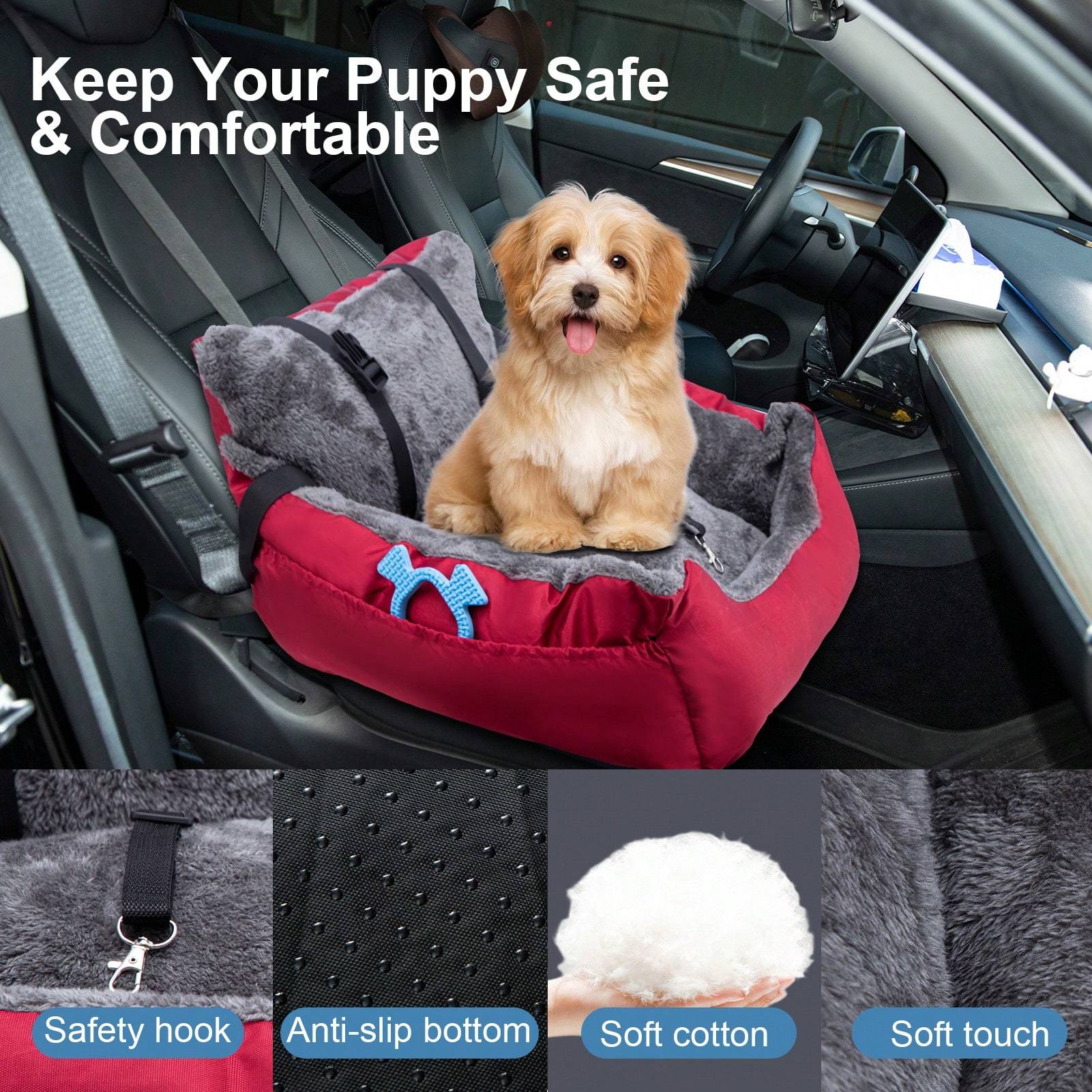 Comfortable Car Seat for Small Dogs And Cats, Featuring a Safety Leash, Storage Pocket, And Non-Slip Base, Perfect for Safe Travel (Black, 50X50X20Cm)