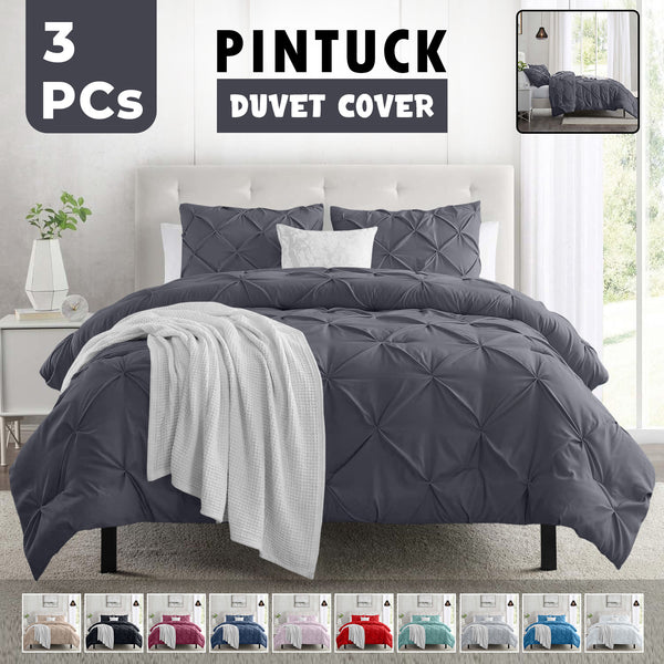 3pcs Pintuck Duvet Cover Set – Reversible Pinch Pleat Design with Pillowcases, Soft & Breathable Microfiber, Button Closure & Corner Ties, Machine Washable, Perfect for Bedroom or Guest Room – All Season