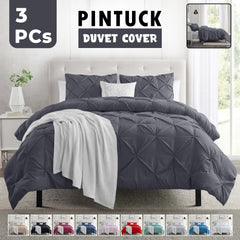 3pcs Pintuck Duvet Cover Set – Reversible Pinch Pleat Design with Pillowcases, Soft & Breathable Microfiber, Button Closure & Corner Ties, Machine Washable, Perfect for Bedroom or Guest Room – All Season