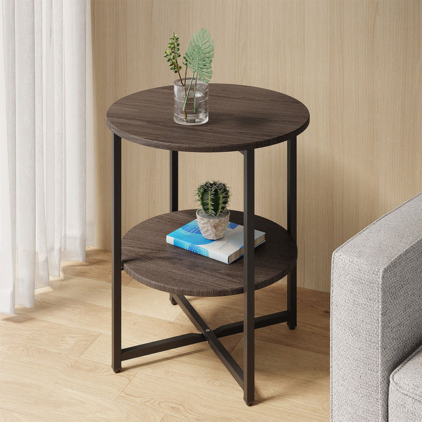 2-Tier Round Side Table - Multi-Level Storage Coffee Table for Plants/Lamps, Space-Saving Sofa/Bedside Organizer (15.75×15.75×18.5