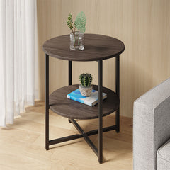2-Tier Round Side Table - Multi-Level Storage Coffee Table for Plants/Lamps, Space-Saving Sofa/Bedside Organizer (15.75×15.75×18.5