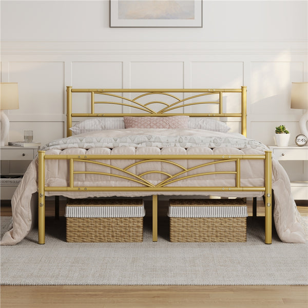 Costoffs Metal-Framed Bed, Metal-Framed Bed Base with Storage, Metal Platform Bed Frame with Headboard and Metal Bed Slats, Easy Assembly Bed, Single/Double/ Size Metal Bed Frame, Bed Foundation