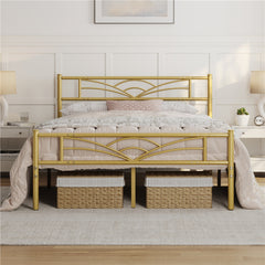 Costoffs Metal-Framed Bed, Metal-Framed Bed Base with Storage, Metal Platform Bed Frame with Headboard and Metal Bed Slats, Easy Assembly Bed, Single/Double/ Size Metal Bed Frame, Bed Foundation