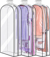 MISSLO Gusseted Clear Suit Covers Garment Bags for Clothes 100Cm Waterproof Cothes Covers Protector Bags with Side Zip for Coats, Shirts, Dresses, 3 Packs