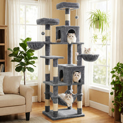 AMHANCIBLE 180cm Tall Cat Tree, Multi-Functional Cat Tower With Perches, Condos & Sisal Poles, Sturdy Wooden Cat Playground For Multi-Cat Households, Easy To Assemble