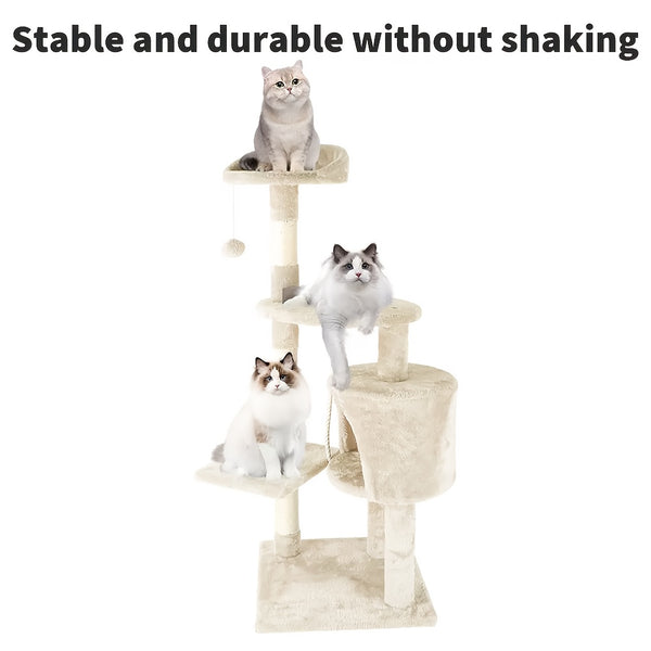 1pc 4-storey Luxury Super-large Cat Climbing Frame Cat Platform 40cm * 40cm * 122cm15.74in * 15.74in * 48.03in Beige Cat Tree Thick Hemp Tied with Thick Support Column Thick Density Board Durable for Cats, Indoor Use, Perfect Gift for Cats Cat