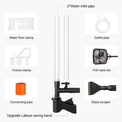 Fish tank bottom sand cleaner, manual aquarium vacuum siphon kit, quick water change without plug in, equipped with anti escape net, sand washing and water changing tool