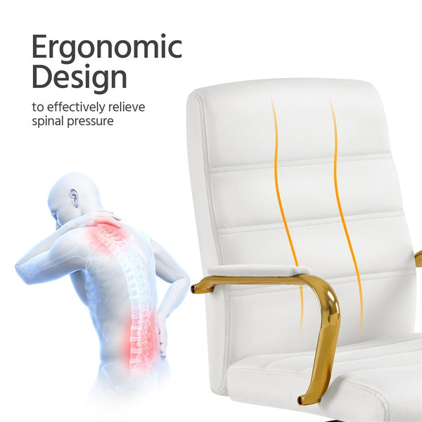 Costoffs Mid Back Office Chair with Gold Frame PU Leather Office Executive Chair with Adjustable Seat Height