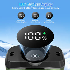 7W Brushless Turbo Dual Motor Waist Fan, 100-Speed Levels, 6000mAh Rechargeable with Phone Charging, LED Display, Flashlight, Desktop Stand & Lanyard, Multiple Wearing Modes for Outdoor Camping Hiking Fishing