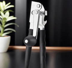 Multi-functional manual can opener stainless steel can and bottle opener in one non-slip labor-saving handle safe and without sharp edges suitable for kitchen tools for cans and bottle caps.