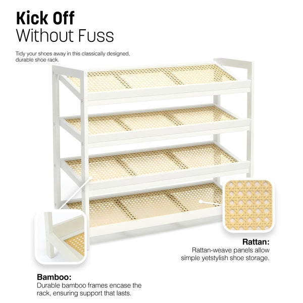KEPLIN 2/3/4-Tier Bamboo and Rattan Shoe Rack Organizer – Durable, Easy Assembly – Compact Design for Entryway, Closet, or Hallway – Stylish and Functional Storage – Black and Natural