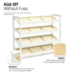 KEPLIN 2/3/4-Tier Bamboo and Rattan Shoe Rack Organizer – Durable, Easy Assembly – Compact Design for Entryway, Closet, or Hallway – Stylish and Functional Storage – Black and Natural